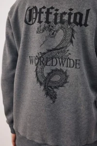 TRENDYOLMİLLA MEN Anthracite Regular/Normal Cut Printed Hooded Sweatshirt - Image 4