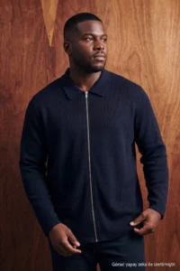 TRENDYOLMİLLA MEN Plus Size Dark NAVY Oversized/Wide Cut Waffle textured Thin Cardigan/Sweatshirt - Image 3