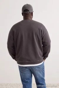 TRENDYOLMİLLA MEN Plus Size Anthracite Oversized/Rahat Pattern Kontrast stitched Sweatshirt - Image 4