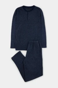 TRENDYOLMİLLA MEN NAVY BLUE Regular Fit Button Collar Knitting Pajama Set - Image 2