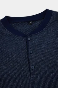 TRENDYOLMİLLA MEN NAVY BLUE Regular Fit Button Collar Knitting Pajama Set - Image 4
