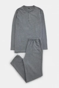 TRENDYOLMİLLA MEN Smoke Gray Regular Fit Button Collar Knitting Pajama Set - Image 4