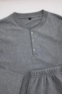 TRENDYOLMİLLA MEN Smoke Gray Regular Fit Button Collar Knitting Pajama Set - Image 6