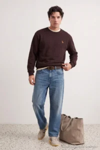 TRENDYOLMİLLA MEN Brown Oversized/Rahat Pattern Geyik Embroidered Sweatshirt - Image 2