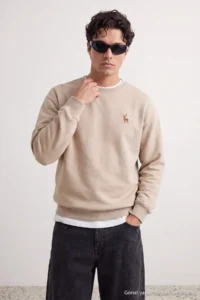 TRENDYOLMİLLA MEN Stone Oversized/Rahat Pattern Geyik Embroidered Sweatshirt