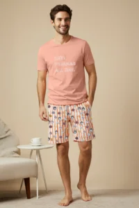TRENDYOLMİLLA MEN Unisex Orange Regular Fit Dog Printed Knitting OF shorts Pajama Set - Image 2