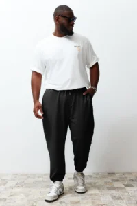 TRENDYOLMİLLA MEN Plus Size Black Oversized/Wide Cut Sweatpants - Image 7