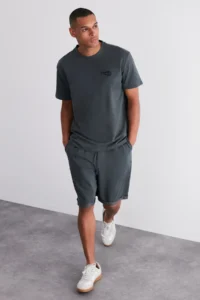 TRENDYOLMİLLA MEN Anthracite Regular/Normal Cut City Embroidered Tracksuit