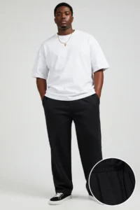 TRENDYOLMİLLA MEN Black Plus Size Oversized/Wide Cut textured Loose Sweatpants - Image 2