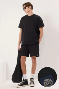 TRENDYOLMİLLA MEN Black Regular Thick Tshirt Shorts 2 Sets Tracksuit