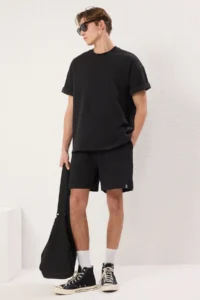 TRENDYOLMİLLA MEN Black Regular Thick Tshirt Shorts 2 Sets Tracksuit - Image 2