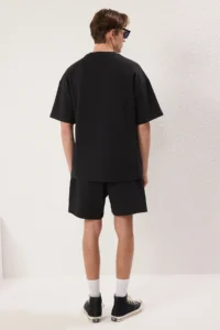TRENDYOLMİLLA MEN Black Regular Thick Tshirt Shorts 2 Sets Tracksuit - Image 5