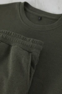TRENDYOLMİLLA MEN Khaki Oversized/Wide Cut textured Short Sleeve Tracksuit - Image 7