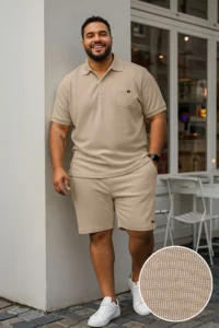 TRENDYOLMİLLA MEN Camel Regular Cut textured Polo Shirt Shirt Collar T-Shirt Shorts Plus Size Tracksuit