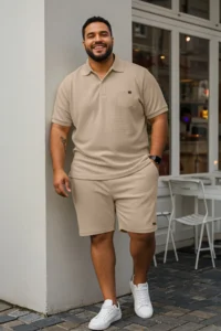TRENDYOLMİLLA MEN Camel Regular Cut textured Polo Shirt Shirt Collar T-Shirt Shorts Plus Size Tracksuit - Image 3
