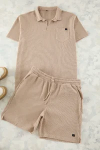 TRENDYOLMİLLA MEN Camel Regular Cut textured Polo Shirt Shirt Collar T-Shirt Shorts Plus Size Tracksuit - Image 4