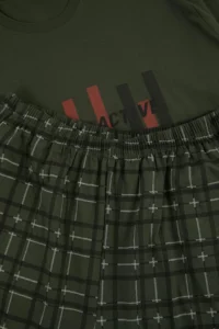 TRENDYOLMİLLA MEN Green Plus Size Regular/Normal Cut Printed Bottom Plaid pattern Pajama Set - Image 7