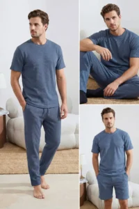 TRENDYOLMİLLA MEN Indigo Regular Cut 3 Sets Paket textured Tracksuit