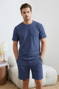 TRENDYOLMİLLA MEN Indigo Regular Cut 3 Sets Paket textured Tracksuit - Image 2