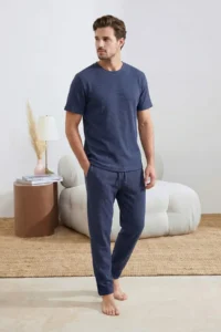 TRENDYOLMİLLA MEN Indigo Regular Cut 3 Sets Paket textured Tracksuit - Image 4