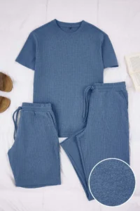 TRENDYOLMİLLA MEN Indigo Regular Cut 3 Sets Paket textured Tracksuit - Image 7