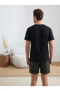 TRENDYOLMİLLA MEN Black Regular Cut Galaxy pattern Cotton Pajama Set - Image 3