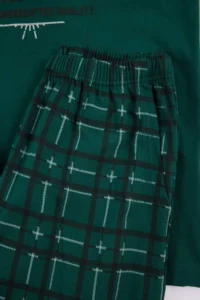 TRENDYOLMİLLA MEN Green Regular/Normal Cut Printed Bottom Plaid Patterned Pajama Set - Image 5
