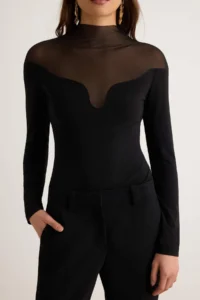 TRENDYOLMİLLA Black Collar Detailed Long Sleeve Tulle Bodysuit .D.00030 - Image 3