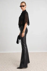 TRENDYOLMİLLA Black Tassel Detailed Ornate Cloak Blouse - Image 3