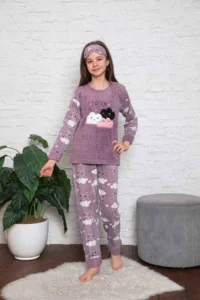 Cloudy Appliqued Embroidered Fleece Girl's Pajama Set