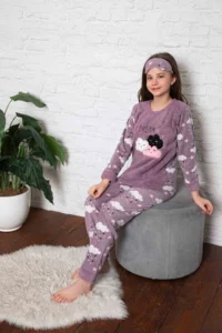 Cloudy Appliqued Embroidered Fleece Girl's Pajama Set - Image 2