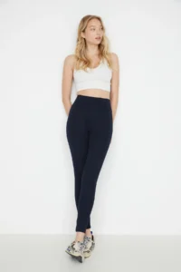 TRENDYOLMİLLA NAVY BLUE High Waist Basic Elastic Waist interlock Knitting Leggings - Image 2