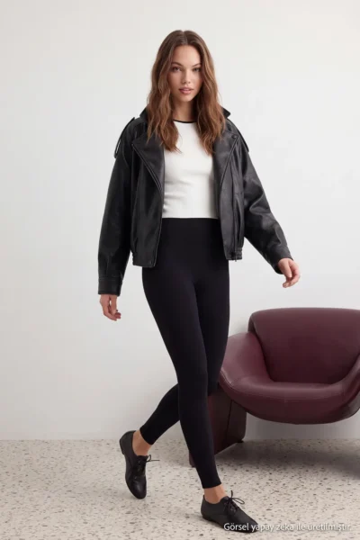 TRENDYOLMİLLA Black Shaping Elastic Waist High Waist Flexible Knitting Leggings