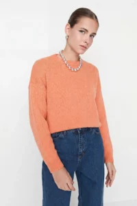 TRENDYOLMİLLA Salmon Wide Pattern Soft textured Basic Knitwear Sweater - Image 2