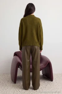 TRENDYOLMİLLA Oil Green Wide Pattern Soft textured High Neck Knitwear Sweater - Image 6