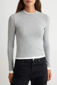 TRENDYOLMİLLA Snow Melange Color Blocked Fitted Viscose/Soft Fabric Flexible Double Collar Knitting Blouse - Image 3
