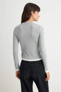TRENDYOLMİLLA Snow Melange Color Blocked Fitted Viscose/Soft Fabric Flexible Double Collar Knitting Blouse - Image 4