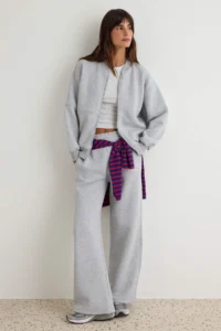 TRENDYOLMİLLA Gray Melange Oversized/Wide Pattern Zippered Thick Fleece Inside Knitting Tracksuit