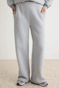 TRENDYOLMİLLA Gray Melange Oversized/Wide Pattern Zippered Thick Fleece Inside Knitting Tracksuit - Image 3