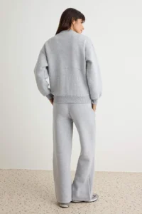 TRENDYOLMİLLA Gray Melange Oversized/Wide Pattern Zippered Thick Fleece Inside Knitting Tracksuit - Image 4