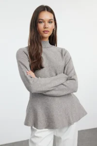 TRENDYOLMİLLA Mink Mercerized Look Premium Thread/Special Thread High Neck Knitwear Sweater