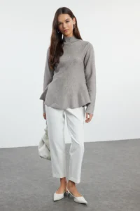 TRENDYOLMİLLA Mink Mercerized Look Premium Thread/Special Thread High Neck Knitwear Sweater - Image 2