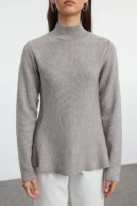 TRENDYOLMİLLA Mink Mercerized Look Premium Thread/Special Thread High Neck Knitwear Sweater - Image 3