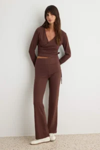 TRENDYOLMİLLA Brown Double breasted Close-fitting Long Sleeve Flexible Knitting Top and Bottom Set