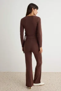 TRENDYOLMİLLA Brown Double breasted Close-fitting Long Sleeve Flexible Knitting Top and Bottom Set - Image 4