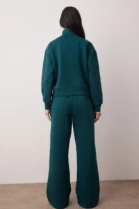 TRENDYOLMİLLA Teen Emerald Green Embroidered High Neck Zippered Wideleg/Wide Leg Knitting Tracksuit - Image 4