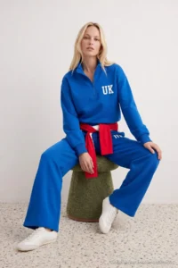 TRENDYOLMİLLA Teen Saks BLUE Embroidered High Neck Zippered Wideleg/Wide Leg Knitting Tracksuit - Image 3