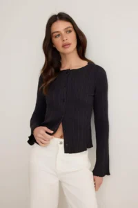 TRENDYOLMİLLA Black Jacquard Fitted Button Detailed Flexible Knitting Blouse