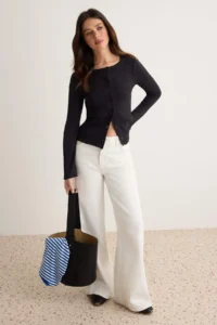 TRENDYOLMİLLA Black Jacquard Fitted Button Detailed Flexible Knitting Blouse - Image 2