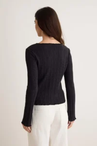 TRENDYOLMİLLA Black Jacquard Fitted Button Detailed Flexible Knitting Blouse - Image 4
